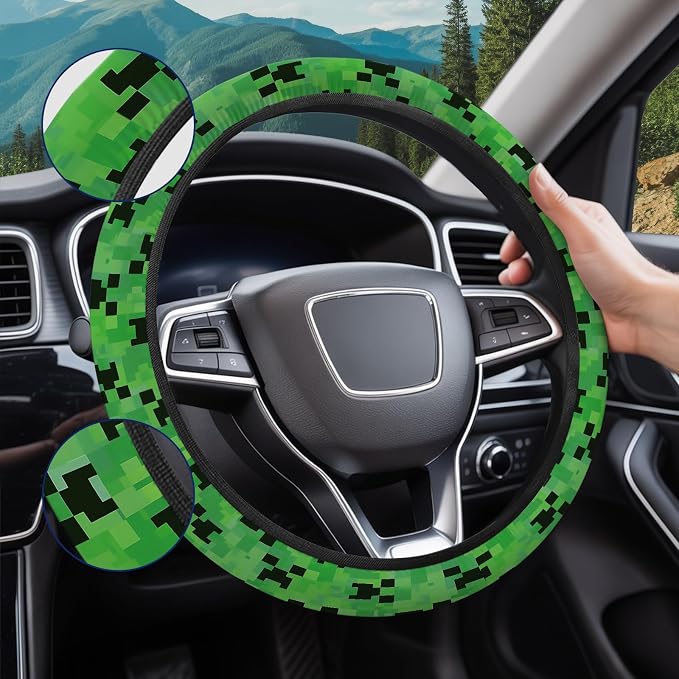 Pixel Zombie Steering Wheel Cover, Non Slip Polyester Car Wheel Protector for Car SUV Truck, Universal 15 Inch