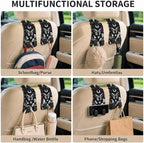 Cute Moon Phase Moth Car Seat Back Storage Headrest Hooks for Purses & Bags – 2PCS PU Leather Dual Metal Hooks, Backseat Organizer Accessories