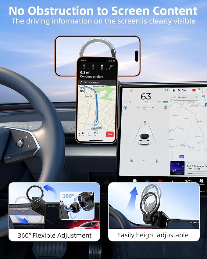 Magnetic Car Mount for Tesla Model 3 Highland 2024 2025 & Model Y Juniper 2025 (Standard) 15.4-Inch Screen: for MagSafe Strong Magnets Cell Phone Holder for iPhone