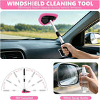 Windshield Cleaning Tool, 13PCS Car Detailing Kit Interior Cleaner, Car Window Cleaner with Extendable Handle, Car Interior Cleaning Kit with Detailing Brushes for Women Men (Pink)