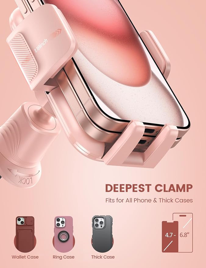 2026 Wider Clamp & Metal Hook Car Phone Holder Vent [Thick Cases Friendly] Phone Holders for Your Car Mount Automobile Hands Free Cradle Air Vent for iPhone 17 16 15 14 13 Pro Max Pink