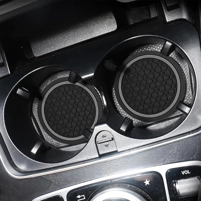 Mandark 4PCS Car Cup Holder Coasters, 2.75 Inch Non-Slip Insert Water Bottle Holder Pads, Dustproof Automotive Interior Accessories Mat, Universal for Vehicles, Trucks, RVs and More（Black/Gray）