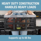 Collapsible Utility Crates, Ocean, 3 Pack, 45L/11 Gal, 66 lbs Capacity, Stackable Containers, Heavy Duty, Space-Saving Baskets,Polypropylene (PP)