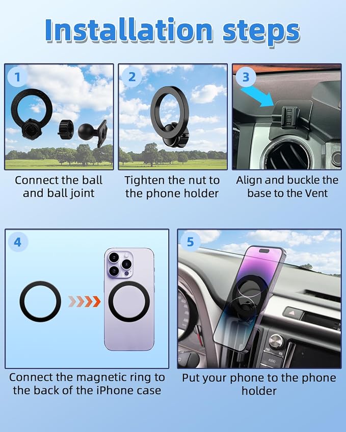 PZK Car Phone Mount for Toyota Tundra 2014-2021 Accessories Custom Air Vent | Magsafe Magnetic Car Phone Holder for Tundra Fixed Clip Hands Free 360° Rotation Cell Phone Cradles Fit All Smartphones