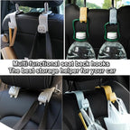 Light Grey Cute Cat Car Seat Headrest Hooks, 2 Pack 360 Rotation Universal Car Purse Hook with Phone Holder, 44LBS Heavy Duty Vehicle Hanger for Bags Coats Groceries