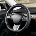 Flat Bottom Steering Wheel Cover, D Shaped Car Wheel Cover 14 1/2-15 in. (37-39 cm), Black Microfiber Leather