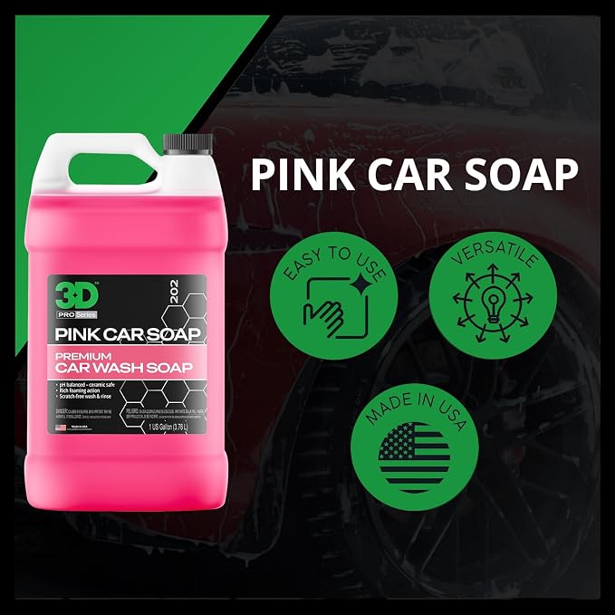 3D Pink Car Soap – 1 Gallon |pH Neutral Car Wash Soap with High Suds & Cherry Scent | Scratch-Free, High Gloss Shine | Safe on Wax & Sealants | Weekly Car Care