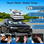 Car Windshield Sun Shade, Universal Fit Midsized Sedan SUV, Sporty Silver | 63 x 31.5" Windshield Cover, Foldable Front Window Sunshade, UV Heat Protection, Cute Eyes Series