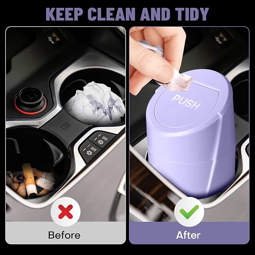 Car Trash Can Bin with Lid - Car Garbage Can Cup Holder - Light Purple Mini Leakproof Vehicle Garbage Bin with 20pcs Trash Bags-Automotive Organizers and Storage for Front Back Seat Accessories