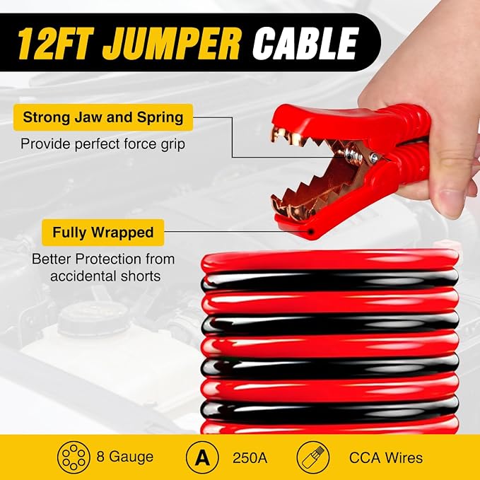 Car Emergency Kit with Jumper Cable, First Aid Kit Safety Assistance Tools for Travel Camping Outdoor Cars Truck SUV RV, Roadside Essentials with Flash Light