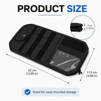 Car Sun Visor Organizer, Black Nylon MOLLE Panel | black nylon pouch with a MOLLE panel, strap-on organizer format, for cards, pens, small tools, and flat accessories