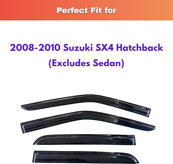 KPY Rain Guards Fit for 2008-2010 Suzuki SX4 Hatchback, Out-Channel Window Visors Vent Wind Deflectors 4PC, Car Accessories for 08-10 Suzuki SX4 Hatchback (Excludes Sedan)