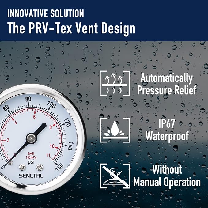 0-160 Psi Pressure Gauge, 2" Dial, 1/4 NPT Back Mount, Waterproof, Stainless Steel Case, for Pneumatic Regulator Air Compressor RV Regulator Water Tire Pressure Test