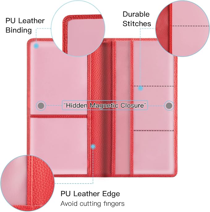 Premium Car Registration and Insurance Card Holder, Car Document Holder for Cards, Driver License & other Essential Documents (Red)