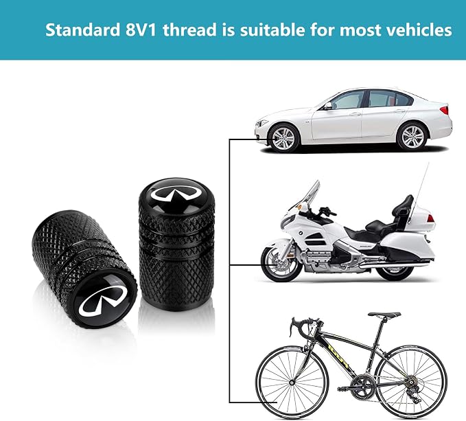 4pcs Tire Valve Stem Caps, Compatible with Infiniti Q50 FX35 FX37 F50 QX70 QX60 EX35 Series Stem Cap Universal Car Air Cover Car Accessories for Cars, SUV, Truck, Motorcycles Black