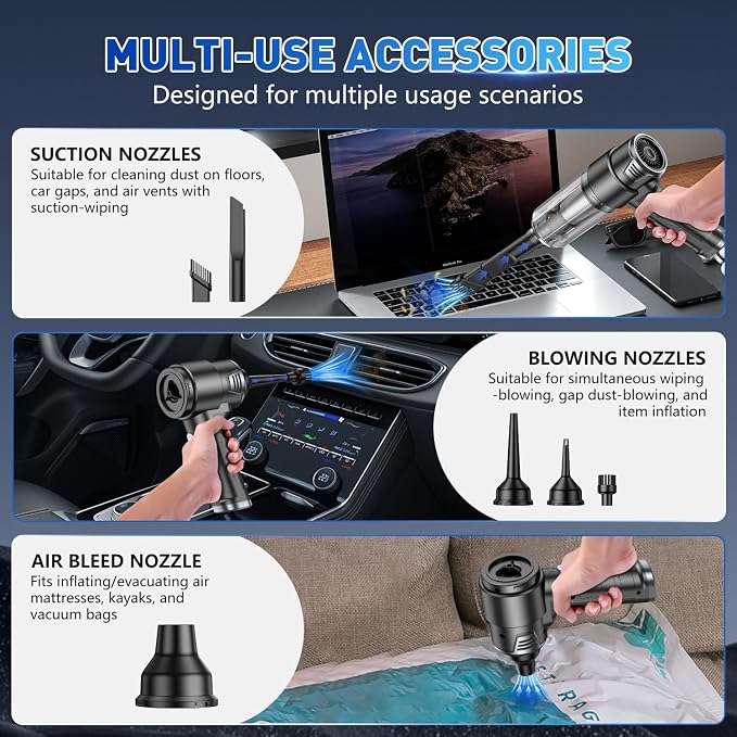 Handheld Car Vacuum Cleaner, 10000PA Vacuum Cleaner & Air Duster, 120W High Power Hand Held Vacuum Cordless, Portable Vacuum Rechargeable with Multi-Nozzles & LED Light for Car, Home, Pet, Office