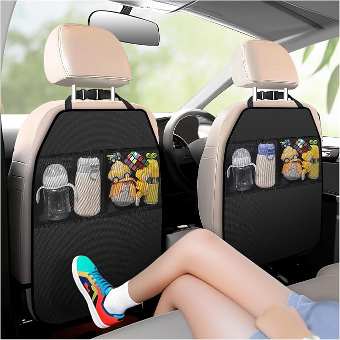 2PCS Back Seat Cover for Kids,Anti-Slip Design Kick Mats Back Seats Protector with 2 Storage Mesh Pockets for Cars,Easy-to-Clean Backs of Seats Protector for Kids Feet Car Seat