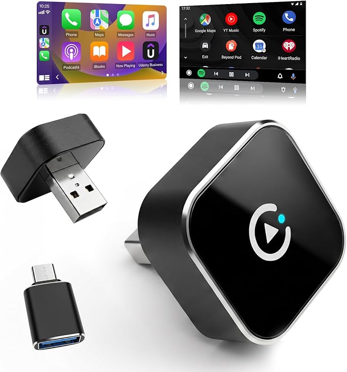 2026 New Wireless CarPlay Adapter, Compatible CarPlay & Android Auto, Plug and Play Wireless CarPlay Dongle, Fast Auto-Connect, Type-C & USB Cable Included, Supports iOS 10+ & Android