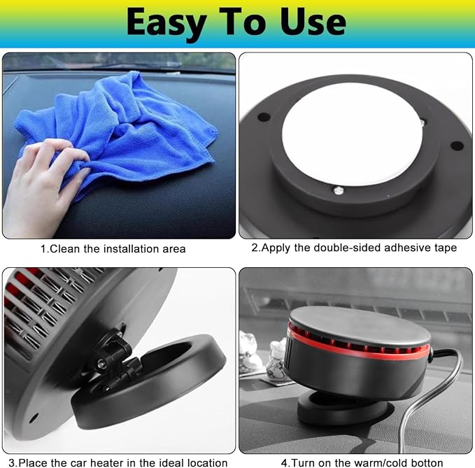 12V Car Heater,Portable Heater for Car,Car Heater Defroster Windshield Defogger Automobile Windscreen Heater Plug in Cigarette Lighter 360 Degree Rotary for 12V Car (Red&Black)
