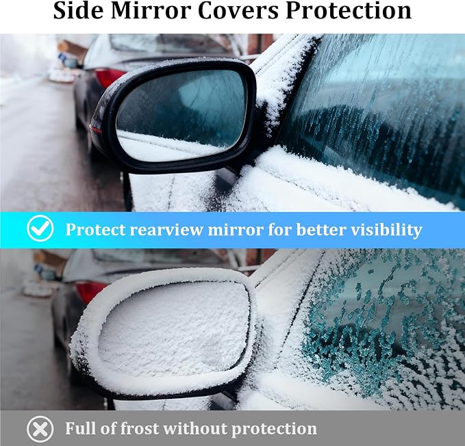 Windshield Cover for Ice and Snow, 600D Car Windshield Cover with Mirror Covers, Upgraded Windproof Includes Elastic Buckles, Frostproof & Dustproof, Fits for Large SUVs Pickups Trucks Vans (78"x 50")