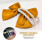 2 PCS Bow Pearl Car Seat Headrest Hook – Cute Purse Hook for Car, Girly Interior Decoration Accessories Hook Hanger, Seatback Holder for Purses & Bags, Elegant Car Organizer (Golden)