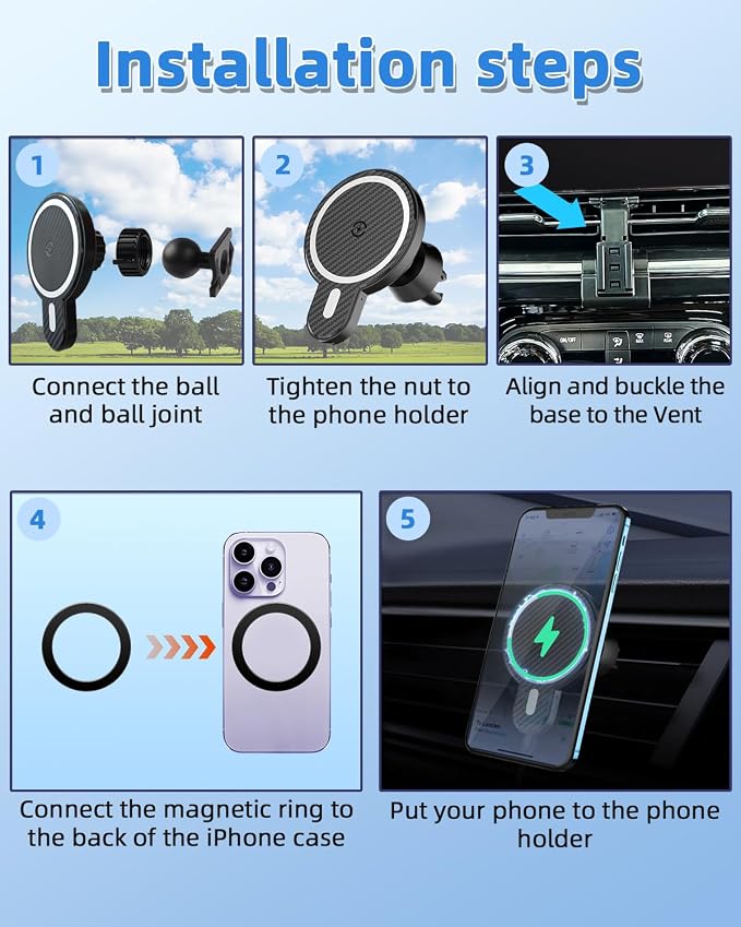 PZK Car Phone Holder for Chevy Trax 2024 2025 Accessories Custom Air Vent | Chevy Car Phone Mount Magnetic 15W Fast Wireless Charger with Magsafe Hands Free 360° Rotation Automobile Phone Cradles