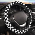Black White Checkered Elastic Steering Wheel Cover Non-Slip Breathable Steering Wheel Protector Fit Auto, SUVs, Truck