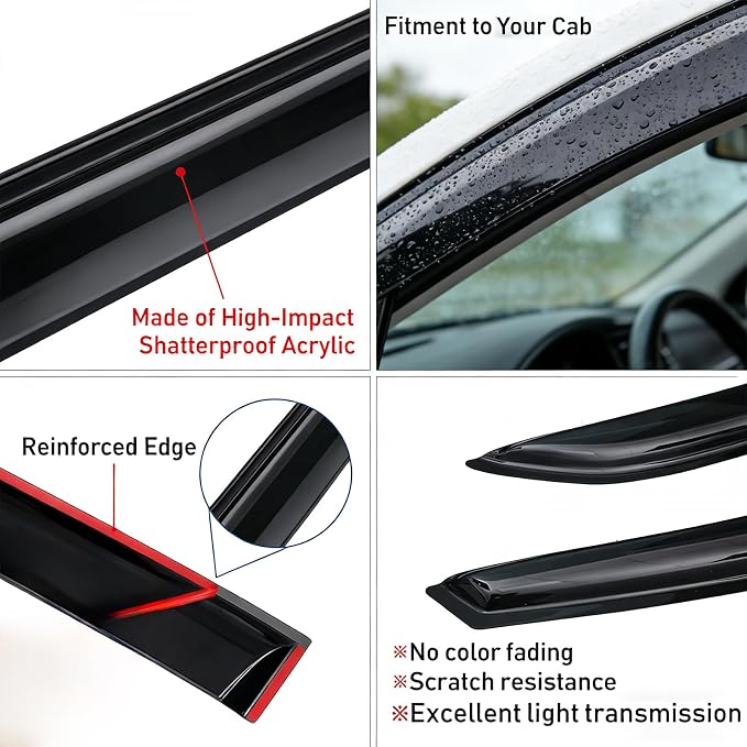Tape On Window Visors Rain Guards Compatible with Hyundai Elantra 2017-2020,Smoke Tinted Side Window Vent Wind Deflectors Visors Shades for Elantra 17-20,Truck Accessories-4pcs