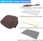 Car Seat Cushion, Comfort Memory Foam Car Cushions for Driving, Breathable Leather Surface with Anti Slip Rubber Bottom, Seat Cushion for Car and Office Chair (1 Pack, Brown)
