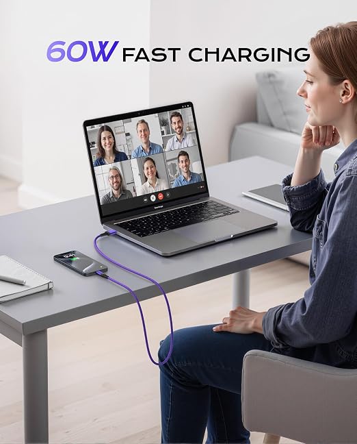 USB to USB C Cable Fast Charging [2 Pack 3FT], USB A to USB C Cable for Car, Durable Braided USB Type C iPhone Charger USBC Cord for iPhone 17/16/15/Pro Max/Plus, Samsung Galaxy S23 and More-Purple