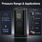 Tire Inflator Portable Air Compressor, 150 PSI 12V DC Corded Car Air Pump with Auto Shut-Off, Digital Display, LED Emergency Light, 3m Power Cord for Car, Motorcycle, Bike, Balls