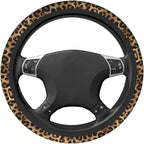 Leopard Pattern Steering Wheel Cover - Cheetah Pattern Steering Wheel Cover Anti-Slip Breathable 15 Inch Universal 2 Pcs Car Interior Cup Holder Pad for Men Women
