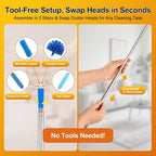 5-in-1 Microfiber Duster Kit with 100” Extension Pole – Reinforced Stainless Steel Telescopic Handle for High Ceiling Fans, Cobwebs & Vents – Multi-Head Dusters for Cleaning with Anti-Spin Pole