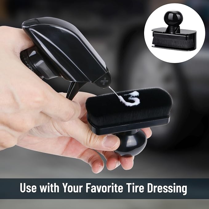 Car Tire Shine Applicator,Large Tire Shine Brush - Automotive Tire Dressing Applicator Brush with Storage Stand for Tire Detailing & Car Wash Kit, Black, 3.6 Inch Length -2pcs (Black & Red)