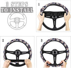 Steering Wheel Cover for Women, Hippie Flower Skull Sweat Absorbing Non-Slip Steering Wheel Protection Case, Machine Washable Elastic Flexible Universal 14 to 15 inch