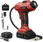 C2 Cordless Tire Inflator Air Compressor 20V Rechargeable Battery Powered 160PSI Portable Air Pump with 12V Car Power Adapter Digital Pressure Gauge for Cars Motorcycles Red