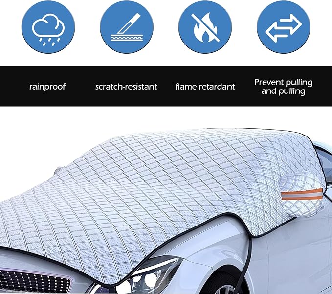 Car Windshield Cover, 91"x98" Heavy Duty Hail Protector Car Cover, Waterproof Windproof Dustproof Car Half Car Cover Sunshade, All-Season Versatility Universal Fit SUV/Truck/Sedan (Silver)