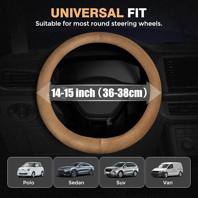 Car Steering Wheel Cover Winter, Microfiber Suede Steering Wheel Covers with Anti-Slip Lining, Breathable Elastic Car Steering Wheel Protector Soft, Universal Standard Size 14-15 inch