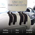 Suede Leather Headrest Hooks for Car, 2 Pack Double Seat Back Organizer Hooks for Purses & Bags, Heavy Duty Metal Car Purse Holder for Handbags, Grocery Bags, Universal Vehicle Storage Accessories