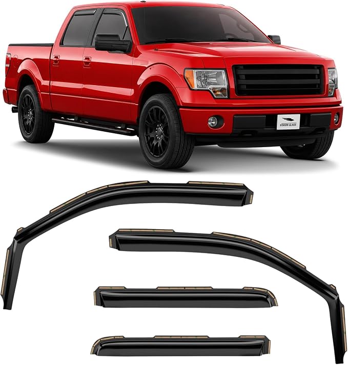Voron Glass in-Channel Extra Durable Rain Guards for Ford F150 2009-2014 SuperCrew, Window Deflectors, Vent Window Visors, 4 Pieces - 200888