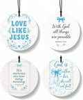 Blue Coquette Bow Christian Orange Car Air Freshener 4 Pcs, Preppy Girly Religious Round Hanging Air Freshener for Cars Closet Drawer Books, Christian Car Accessories Mirror Decor for Women