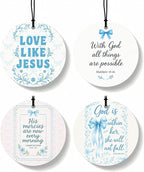Blue Coquette Bow Christian Orange Car Air Freshener 4 Pcs, Preppy Girly Religious Round Hanging Air Freshener for Cars Closet Drawer Books, Christian Car Accessories Mirror Decor for Women