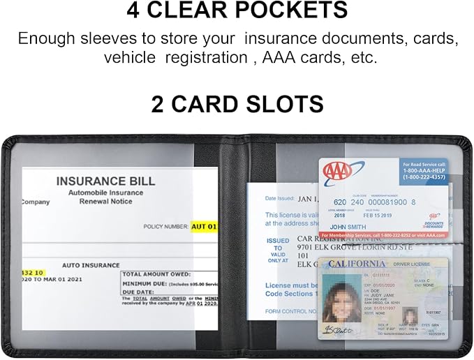 Car Registration and Insurance Holder, Vehicle Glove Box Car Organizer Men Women Wallet Accessories Case for Cards, Essential Document, Driver License, Black