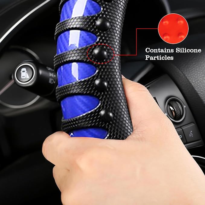 Car Leather Steering Wheel Cover - Carbon Fibre Material, Universal 14.5-15 Inch Leather Anti-Slip Breathable Auto Steering Wheel Covers for Men Women (3D Massage - Sports Blue)