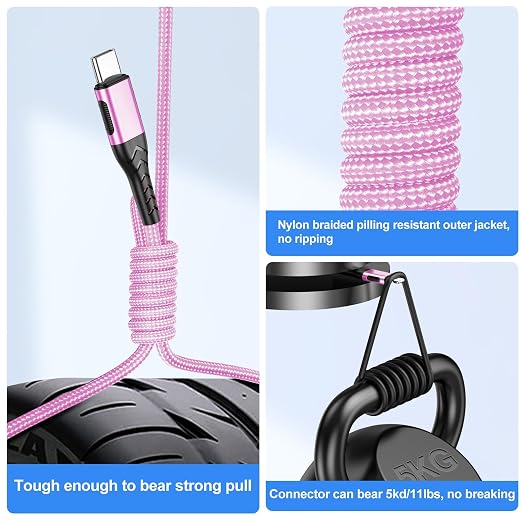 USB C Cable,2Pack 6ft Fast USB Type C Charging Cable for Android/Phone/Pad/Laptop, Type C Charger Braided USB Cable Compatible with iPhone 15 Pro/Plus/Max/Android/Phone/Pad Rose Gold
