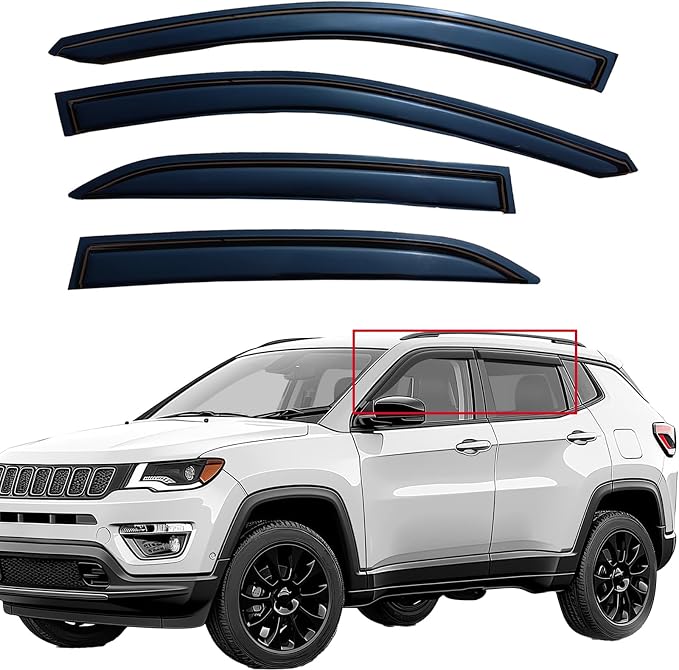 Window Visors Rain Guards for 2017-2026 Jeep Compass,Premium Exterior Rain Guards Visors for Compass 17-26,4PCS Tape On Vent Visors Set, UV-Resistant Tinted Acrylic,Weather Protection