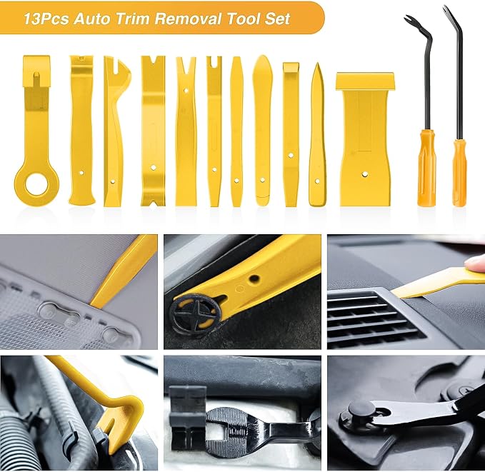 13PCS Nylon Trim Removal Tool Set for Bumper Fastener Rivet Clips Car Door Clip Panel Audio Video Dashboard Dismantle Yellow