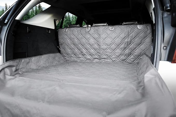Bulldogology SUV Cargo Liner for Dogs 55"x106" Heavy Duty Pet Trunk Cargo Cover - Dog Car Seat Cover Waterproof Nonslip - Dog Hair, Muddy Paws, Scratches Protector for Cars Vans SUVs (X-Large, Grey)