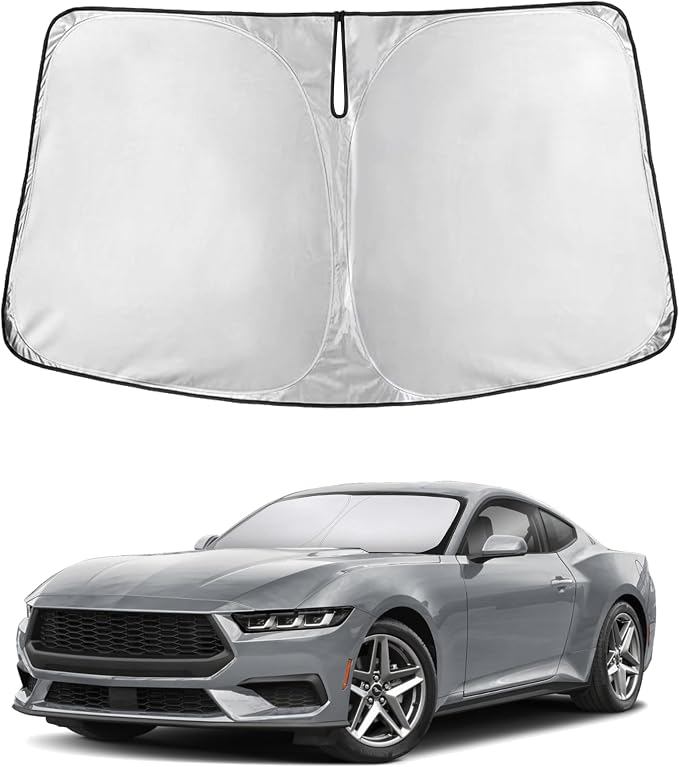 Windshield Sunshade Compatible for Ford Mustang (NOT for Ford Mustang Mach-E) 2015-2024 2025 2026, Sun Visor for Front Windshield & Window Sun Shade Cover, UV Heat Protector, Car Accessories