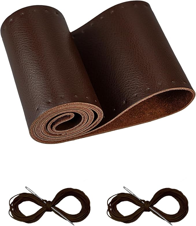 Leather Steering Wheel Cover Lace Up, Stitch on Steering Wheel Wrap, Universal Fit 13-20 Inch Car Truck Pickup Boat, A Whole Piece of Cowhide, DIY w/Needle Thread (Size XXL2, Coffee)